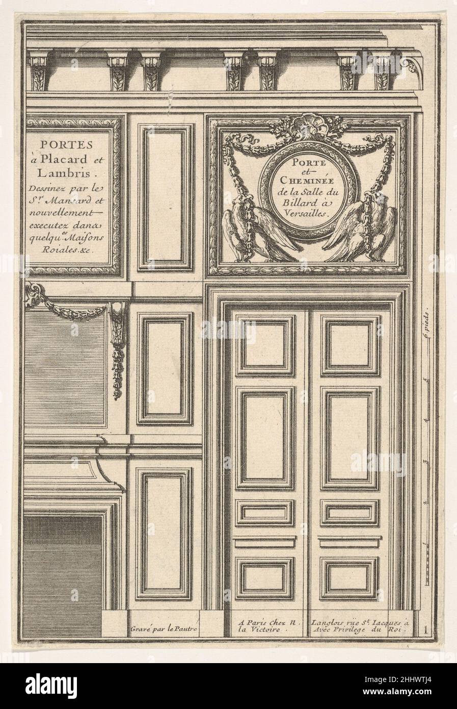 Door and Chimney of the Billiards room at Versailles, plate I from the  Series 'Portes a Placard et Lambris', published as part of 'L'Architecture  à la Mode'. Artist: After Jules Hardouin Mansart (