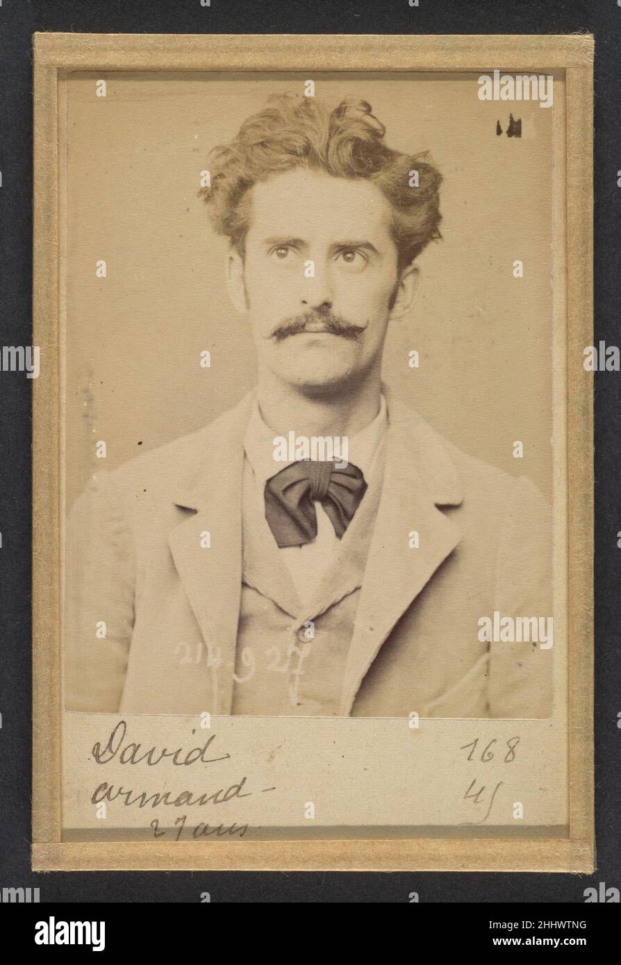 David. Armand, Auguste. 27 ans, né à Gien (Loiret). Faïencier. Anarchiste. 1/3/94. 1894 Alphonse Bertillon Born into a distinguished family of scientists and statisticians, Bertillon began his career as a clerk in the Identification Bureau of the Paris Prefecture of Police in 1879. Tasked with maintaining reliable police records of offenders, he developed the first modern system of criminal identification. The system, which became known as Bertillonage, had three components: anthropometric measurement, precise verbal description of the prisoner’s physical characteristics, and standardized phot Stock Photo