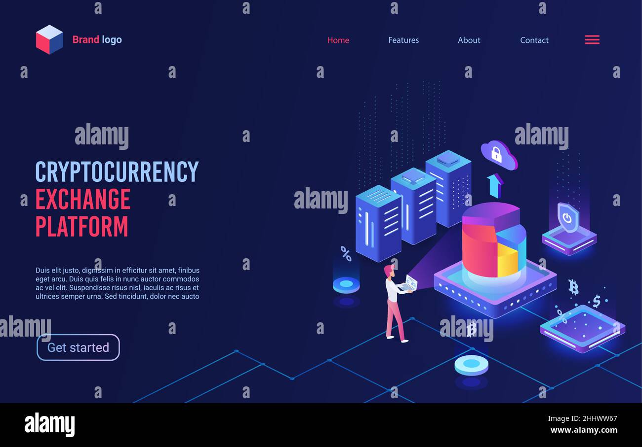 Blockchain crypto currency, cryptocurrency bitcoin exchange platform  isometric vector illustration. Cartoon 3d virtual financial business system  for e Stock Vector Image & Art - Alamy