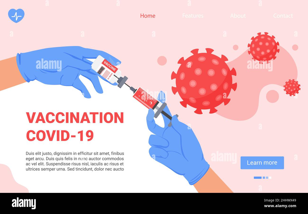 Vaccination immunization medicine concept vector illustration. Cartoon doctor hands holding antivirus vaccine syringe injection to protect patient hea Stock Vector