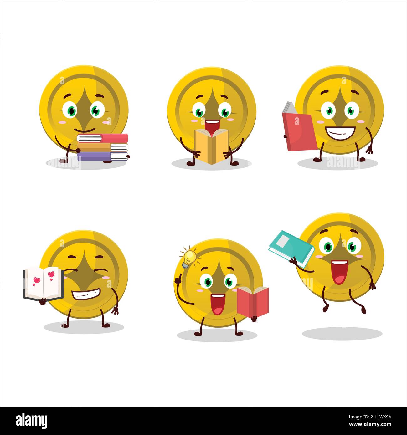 A picture of gold coin cartoon character concept reading an amusing ...