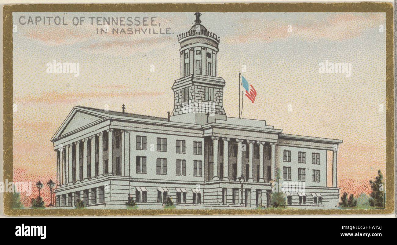 Capitol of Tennessee in Nashville, from the General Government and State Capitol Buildings series (N14) for Allen & Ginter Cigarettes Brands 1889 Issued by Allen & Ginter American Trade cards from the 'General Government and State Capitol Buildings' series (N14), issued in 1889 in a set of 50 cards to promote Allen & Ginter brand cigarettes.. Capitol of Tennessee in Nashville, from the General Government and State Capitol Buildings series (N14) for Allen & Ginter Cigarettes Brands  408037 Stock Photo