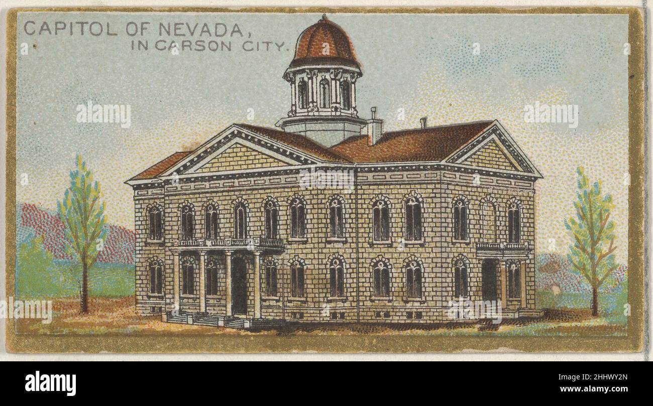 Capitol of Nevada in Carson City, from the General Government and State Capitol Buildings series (N14) for Allen & Ginter Cigarettes Brands 1889 Issued by Allen & Ginter American Trade cards from the 'General Government and State Capitol Buildings' series (N14), issued in 1889 in a set of 50 cards to promote Allen & Ginter brand cigarettes.. Capitol of Nevada in Carson City, from the General Government and State Capitol Buildings series (N14) for Allen & Ginter Cigarettes Brands  408053 Stock Photo