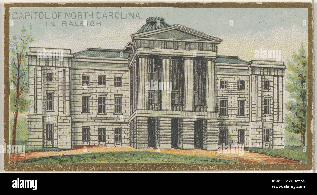 Capitol of North Carolina in Raleigh, from the General Government and State Capitol Buildings series (N14) for Allen & Ginter Cigarettes Brands 1889 Issued by Allen & Ginter American Trade cards from the 'General Government and State Capitol Buildings' series (N14), issued in 1889 in a set of 50 cards to promote Allen & Ginter brand cigarettes.. Capitol of North Carolina in Raleigh, from the General Government and State Capitol Buildings series (N14) for Allen & Ginter Cigarettes Brands  408016 Stock Photo