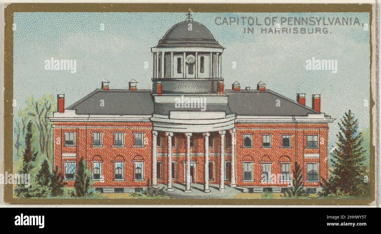 Capitol of Pennsylvania in Harrisburg, from the General Government and State Capitol Buildings series (N14) for Allen & Ginter Cigarettes Brands 1889 Issued by Allen & Ginter American Trade cards from the 'General Government and State Capitol Buildings' series (N14), issued in 1889 in a set of 50 cards to promote Allen & Ginter brand cigarettes.. Capitol of Pennsylvania in Harrisburg, from the General Government and State Capitol Buildings series (N14) for Allen & Ginter Cigarettes Brands  408010 Stock Photo