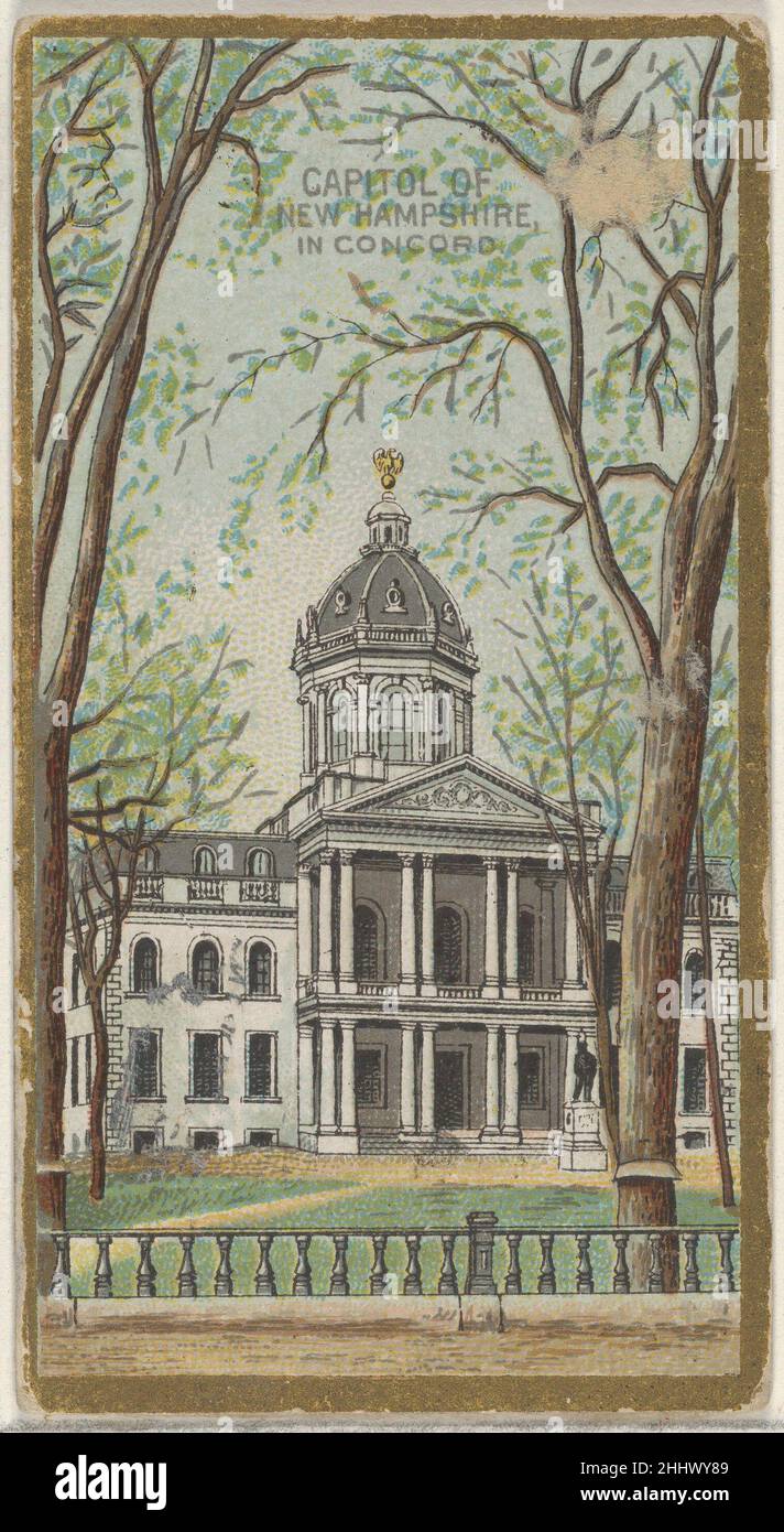 Capitol of New Hampshire in Concord, from the General Government and State Capitol Buildings series (N14) for Allen & Ginter Cigarettes Brands 1889 Issued by Allen & Ginter American Trade cards from the 'General Government and State Capitol Buildings' series (N14), issued in 1889 in a set of 50 cards to promote Allen & Ginter brand cigarettes.. Capitol of New Hampshire in Concord, from the General Government and State Capitol Buildings series (N14) for Allen & Ginter Cigarettes Brands  408003 Stock Photo