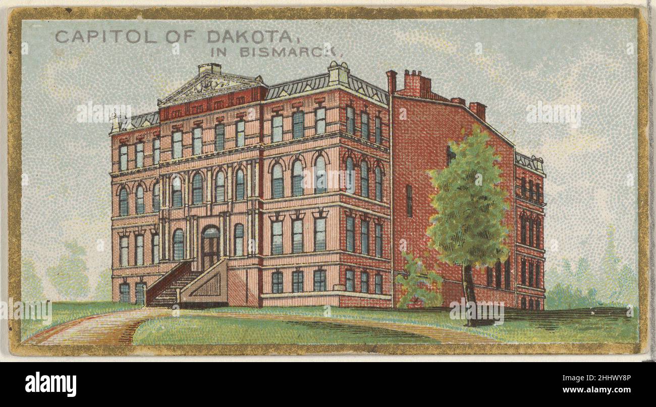 Capitol of Dakota in Bismarck, from the General Government and State Capitol Buildings series (N14) for Allen & Ginter Cigarettes Brands 1889 Issued by Allen & Ginter American Trade cards from the 'General Government and State Capitol Buildings' series (N14), issued in 1889 in a set of 50 cards to promote Allen & Ginter brand cigarettes.. Capitol of Dakota in Bismarck, from the General Government and State Capitol Buildings series (N14) for Allen & Ginter Cigarettes Brands  408048 Stock Photo