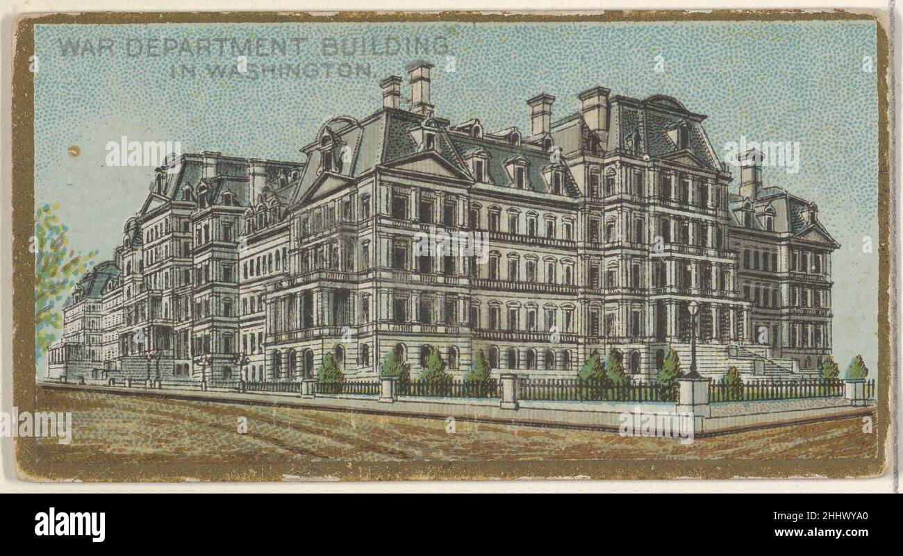 War Department Building in Washington, from the General Government and State Capitol Buildings series (N14) for Allen & Ginter Cigarettes Brands 1889 Issued by Allen & Ginter American Trade cards from the 'General Government and State Capitol Buildings' series (N14), issued in 1889 in a set of 50 cards to promote Allen & Ginter brand cigarettes.. War Department Building in Washington, from the General Government and State Capitol Buildings series (N14) for Allen & Ginter Cigarettes Brands  407989 Stock Photo