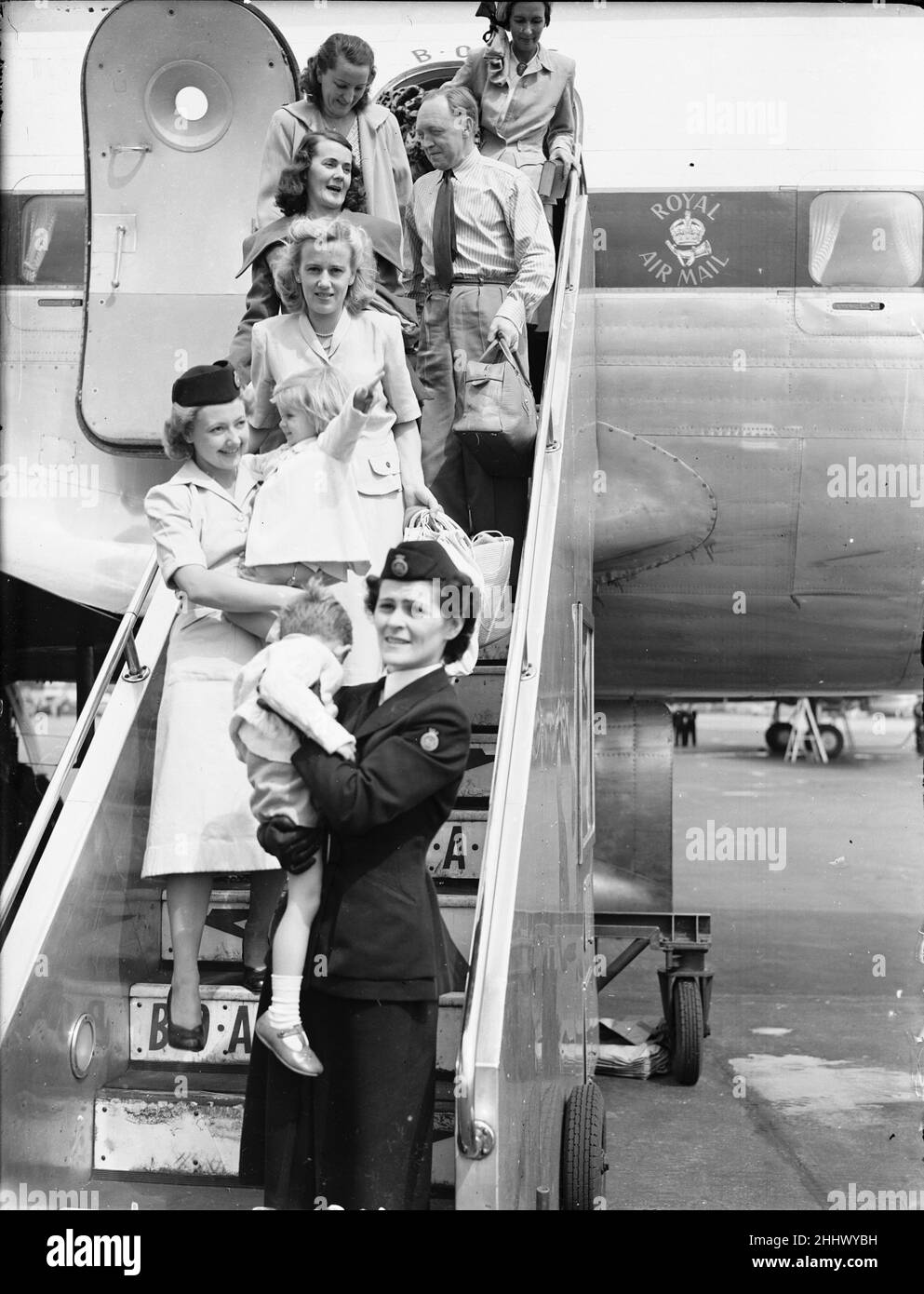 Employees of the Anglo - Iranian Oil Company seen here arriving at London Airport following the British staff of the company rejected the Persian governments offer to employ them in the nationalised oil company. 27th June 1951 Stock Photo