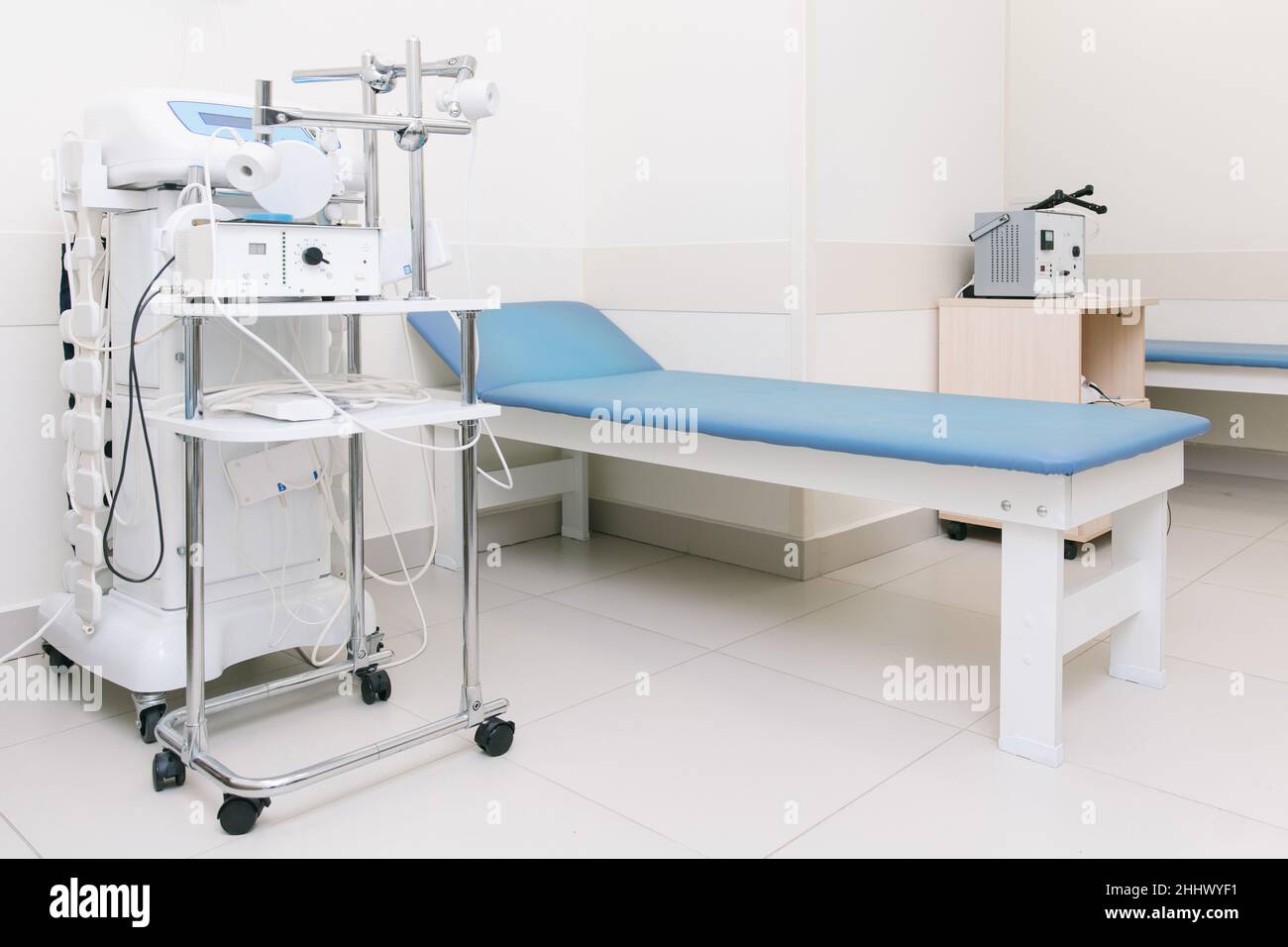 Hospital diagnostic room showing modern integrated medical equipment