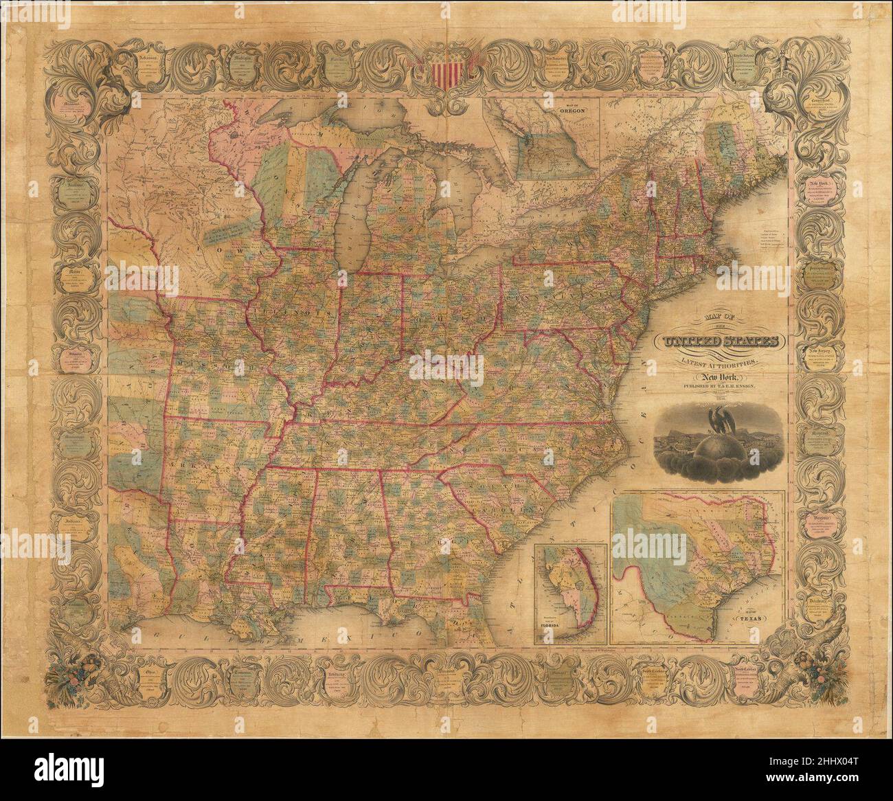 1846 map of texas hi res stock - Edward Hooker Ensign Timothy Ensign Title Map Of The United States From The Latest Authorities 1846 With The Republic Of Texas1846 2HHX04T