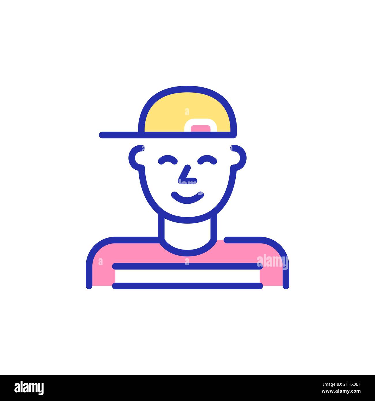 Boy wearing a baseball cap. Pixel perfect, editable stroke fun colored avatar icon Stock Vector