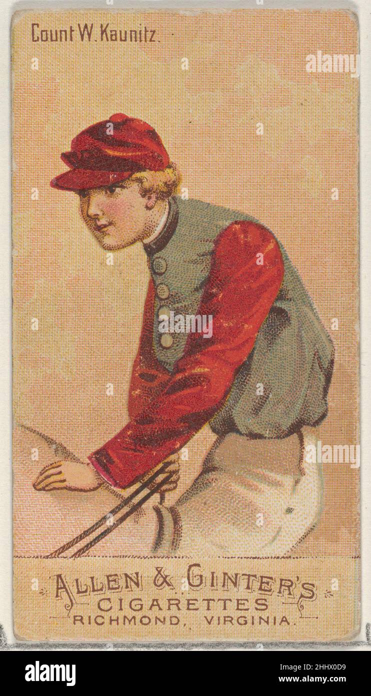 Count W. Kaunitz, from the Racing Colors of the World series (N22b) for Allen & Ginter Cigarettes 1888 Allen & Ginter American Trade cards from the 'Racing Colors of the World' series (N22b), issued in 1888 in a set of 50 cards to promote Allen & Ginter brand cigarettes. The series was published in two variations. N22a includes a white edge around the perimeter of each card and N22b does not.. Count W. Kaunitz, from the Racing Colors of the World series (N22b) for Allen & Ginter Cigarettes  409606 Stock Photo