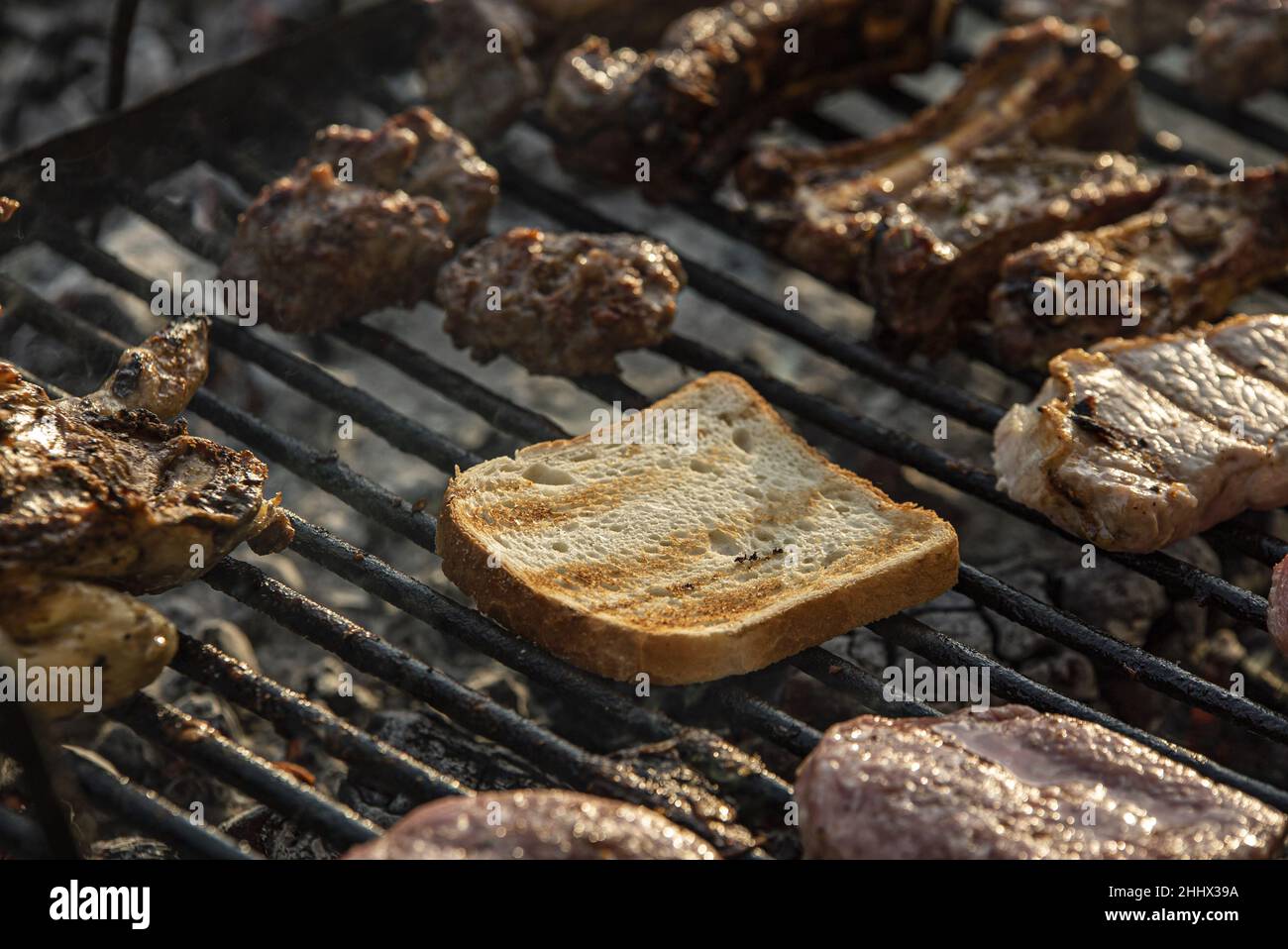 Grilled meat and bread Stock Photo Alamy