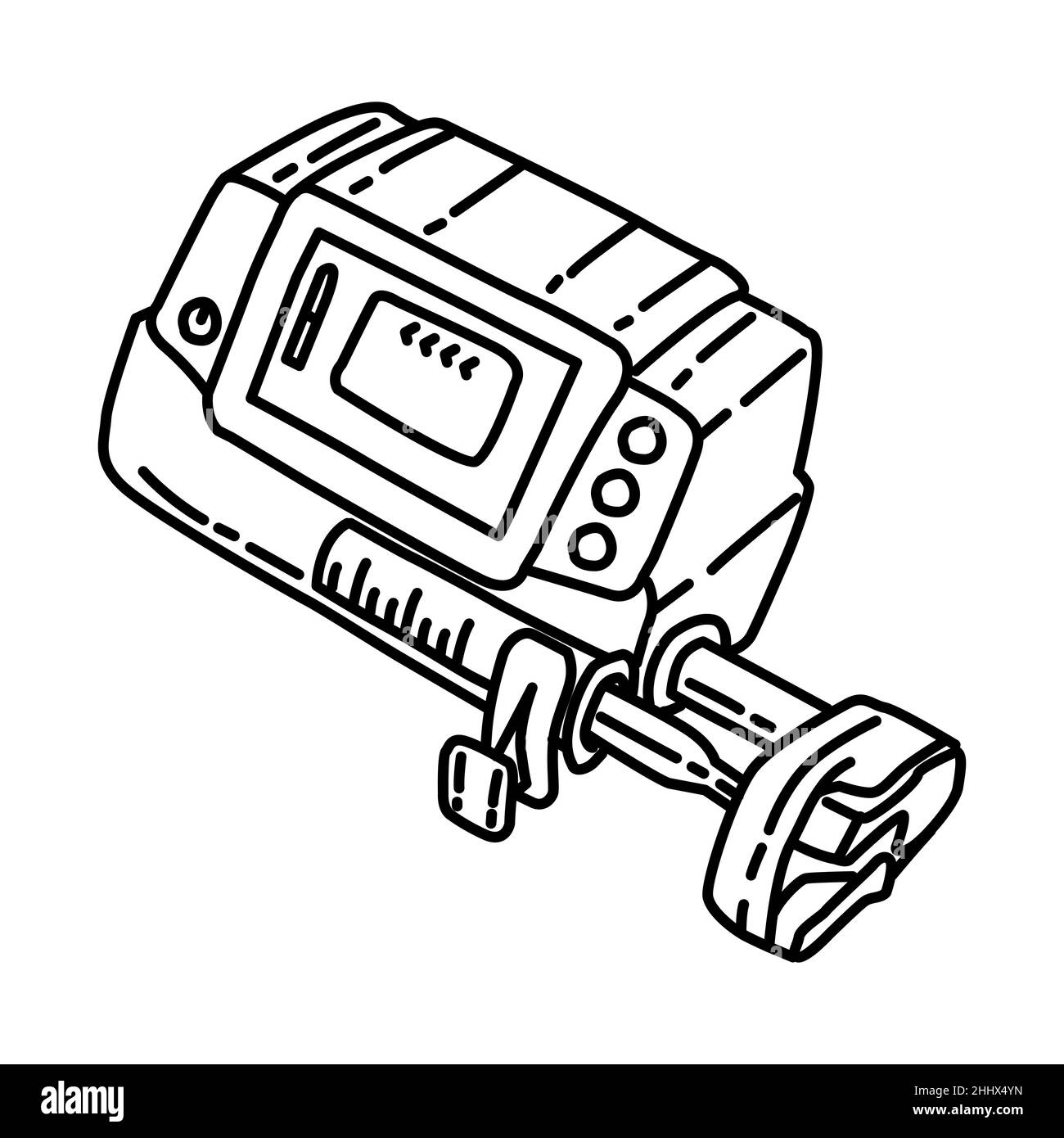 Infusion Syringe Pump Part of Electronic for Hospital Device Hand Drawn Icon Set Vector. Stock Vector