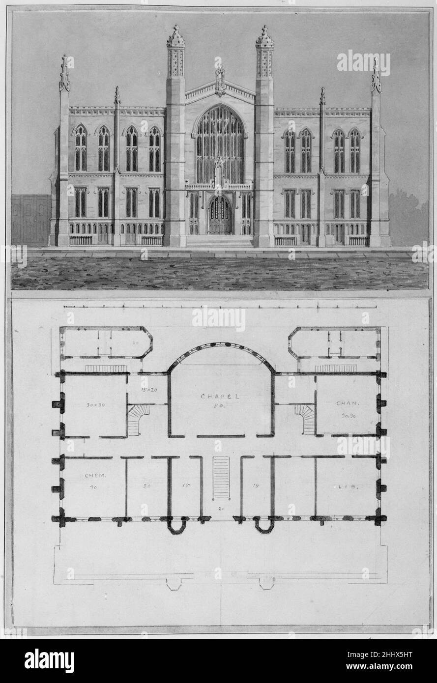 New York University College of Physicians and Surgeons, Buildings and Other Material 19th century Alexander Jackson Davis American. New York University College of Physicians and Surgeons, Buildings and Other Material  388830 Stock Photo