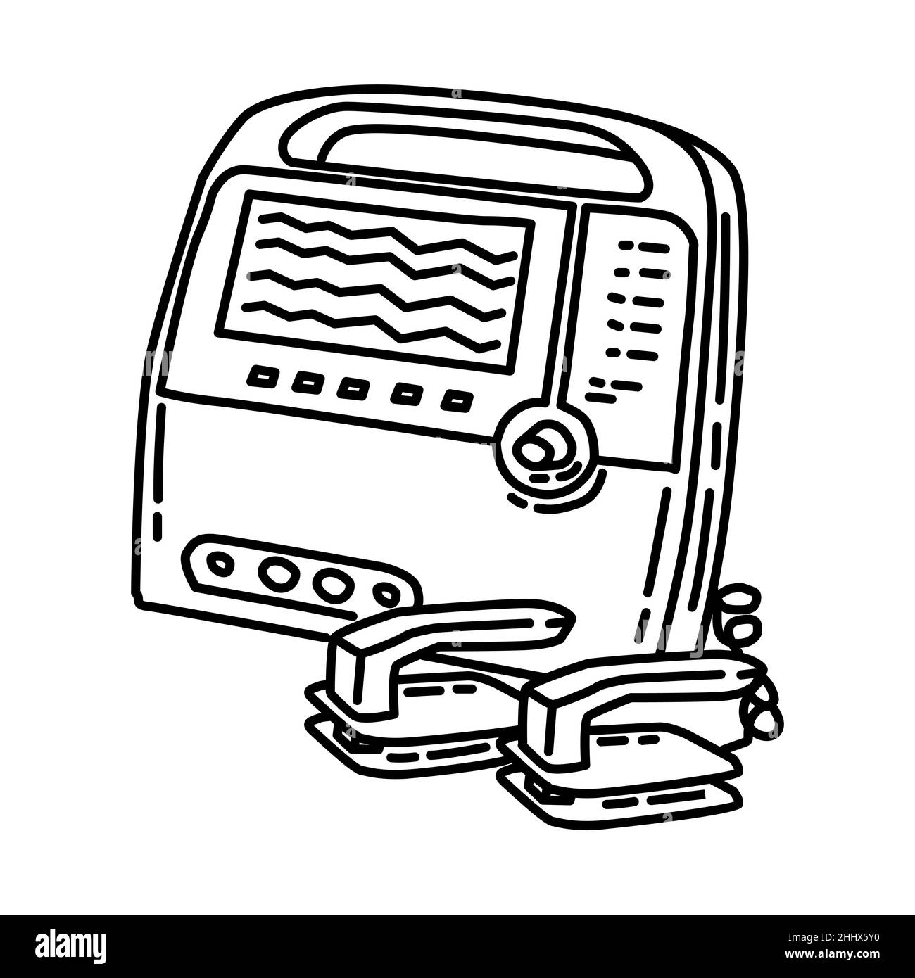 Medical Defibrillator Monitor Part of Electronic for Hospital Device Hand Drawn Icon Set Vector. Stock Vector