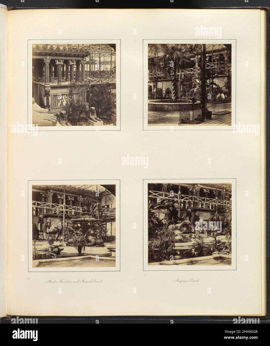 [Elevated View of Egyptian Court; Ninevah Court; Monti's Fountain, and Ninevah Court; Assyrian Court with Workers] ca. 1859 Attributed to Philip Henry Delamotte British. [Elevated View of Egyptian Court; Ninevah Court; Monti's Fountain, and Ninevah Court; Assyrian Court with Workers]  285799 Stock Photo