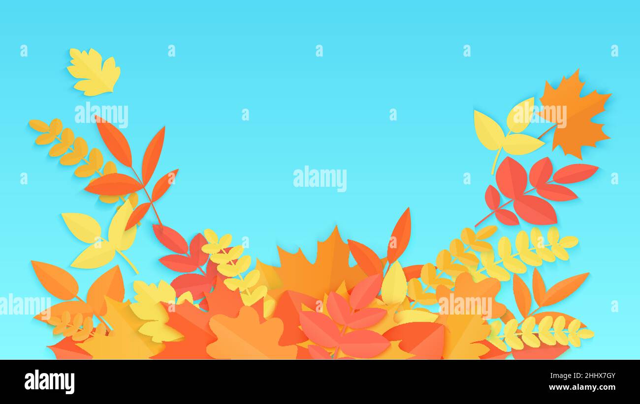 Vector Fall autumn colorful gradient paper leaves background Stock Vector