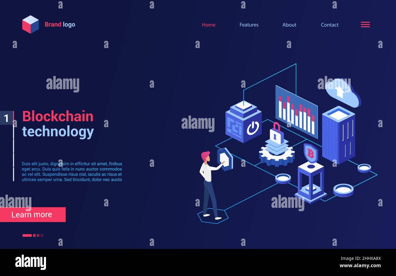 3d cartoon tiny people work with blockchain website design, make money  cryptocurrency analytics, trade or exchange bitcoin concept landing page.  Isometric blockchain crypto technology illustration Stock Vector Image &  Art - Alamy