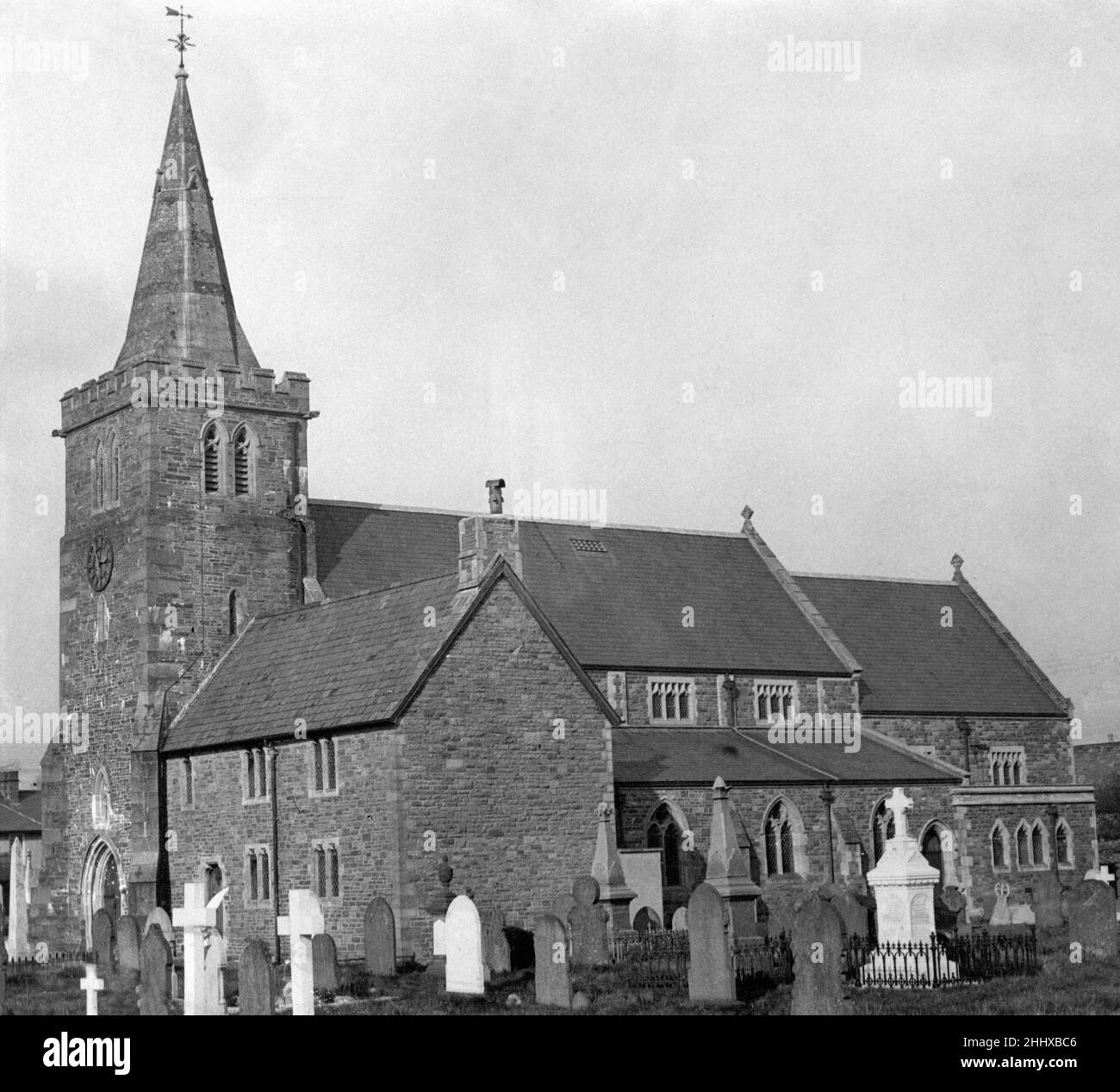 Church of St David, Llanfaes in Brecon, a market town and community in Powys, Mid Wales, Circa 1950. Stock Photo