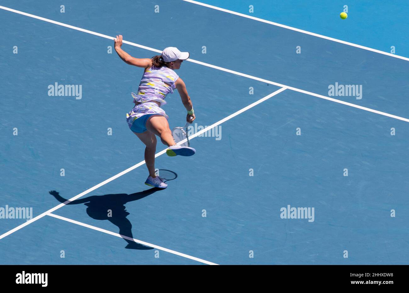 Melbourne, Australia. 26th Jan, 2022. Iga Swiatek of Poland competes during the Women's single match against Kaia Kanepi of Estonia at Australian Open in Melbourne Park, in Melbourne, Australia, on Jan. 26, 2022. Credit: Bai Xuefei/Xinhua/Alamy Live News Stock Photo