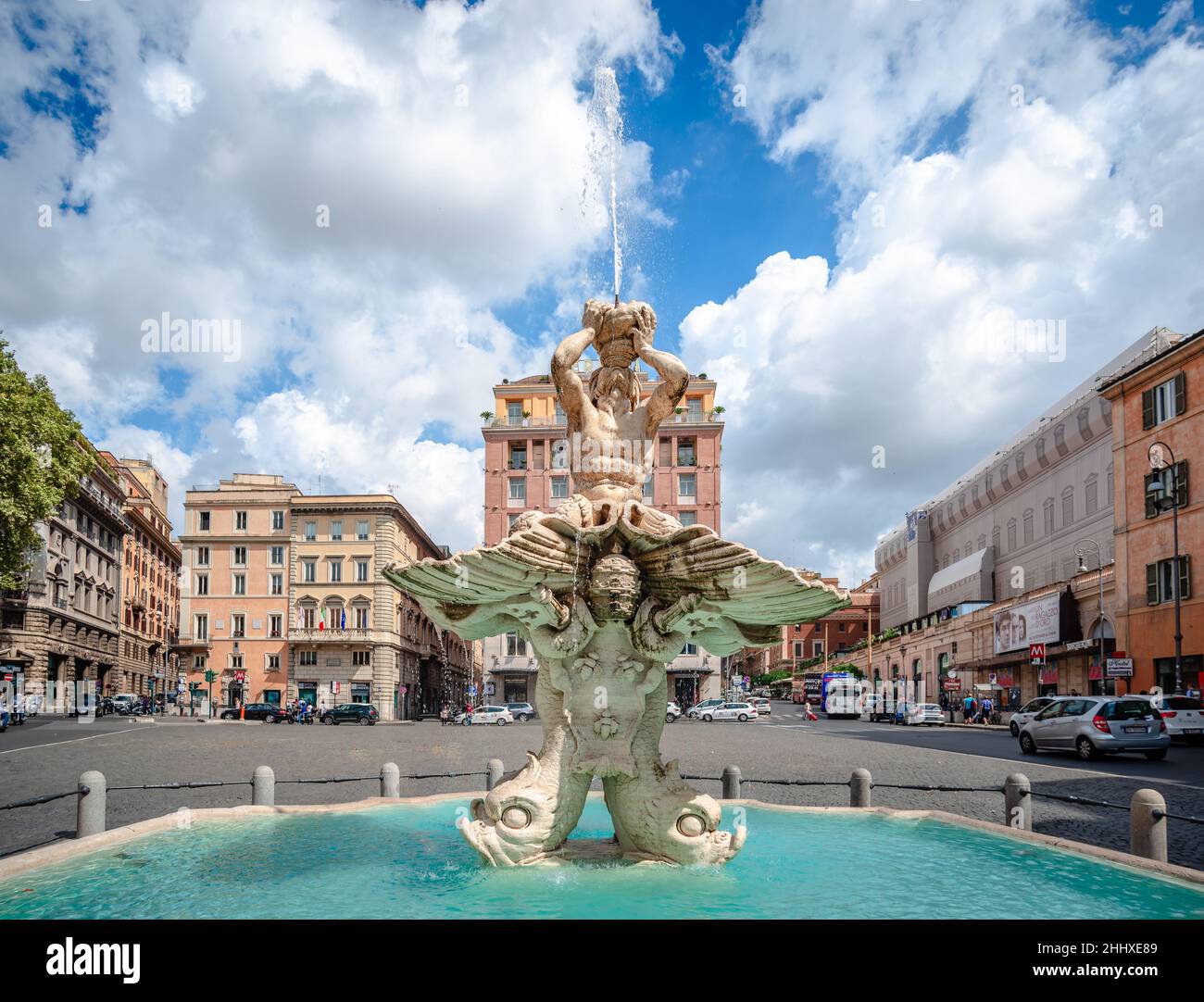 Fontana del Tritone in Piazza Barberini. A landmark of Rome, it is a seventeenth-century fountain by the Baroque sculptor Gian Lorenzo Bernini. Stock Photo