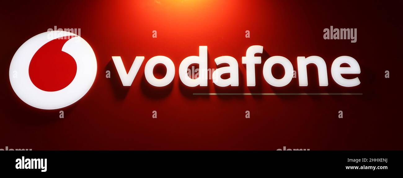 Vodafone store sign in Bologna, Italy. Vodafone is one of the largest  telecommunications company in the world Stock Photo