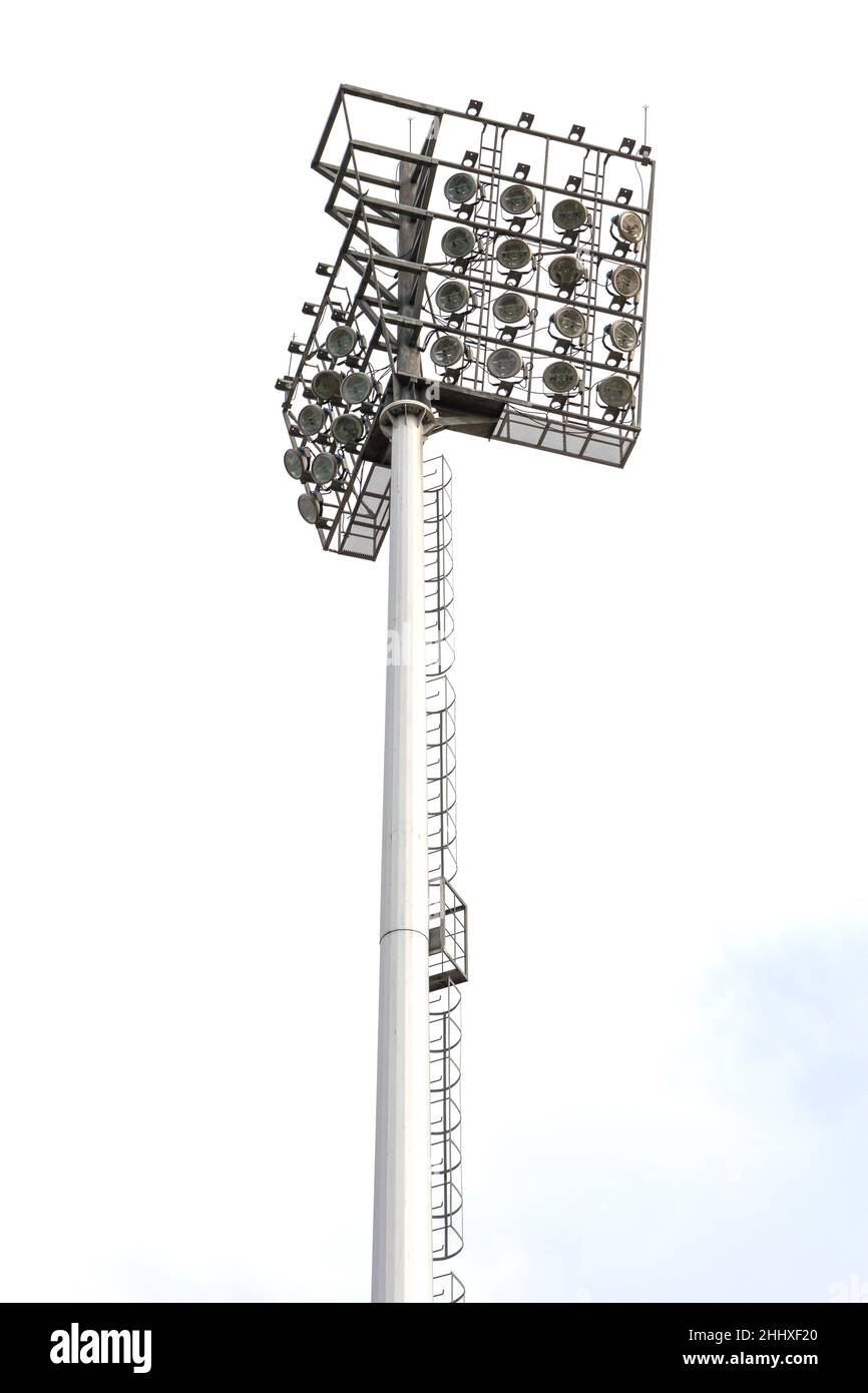 Spotlight on lighting tower of stadium background Stock Photo Alamy