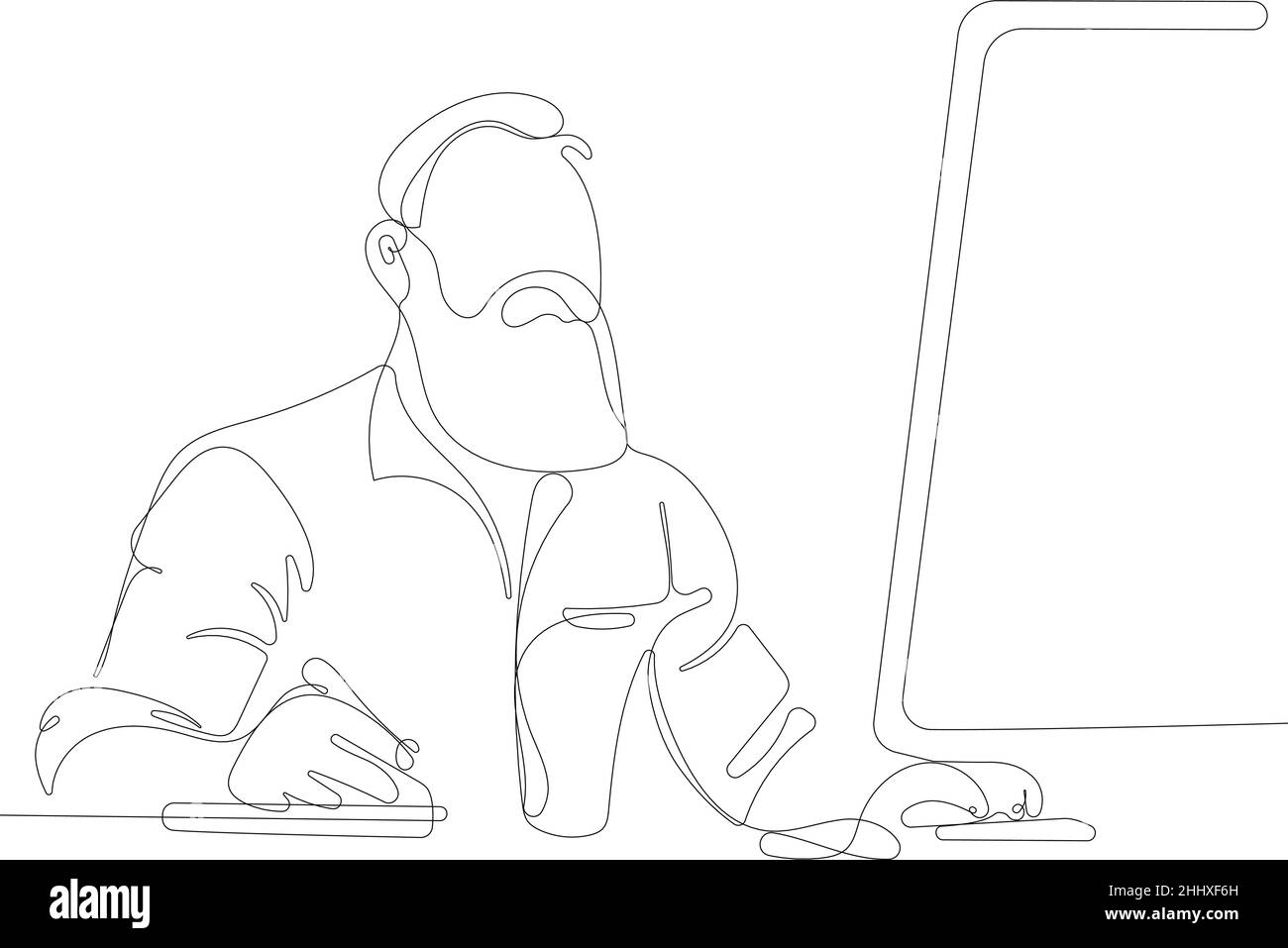 young bearded man working at desk Stock Vector