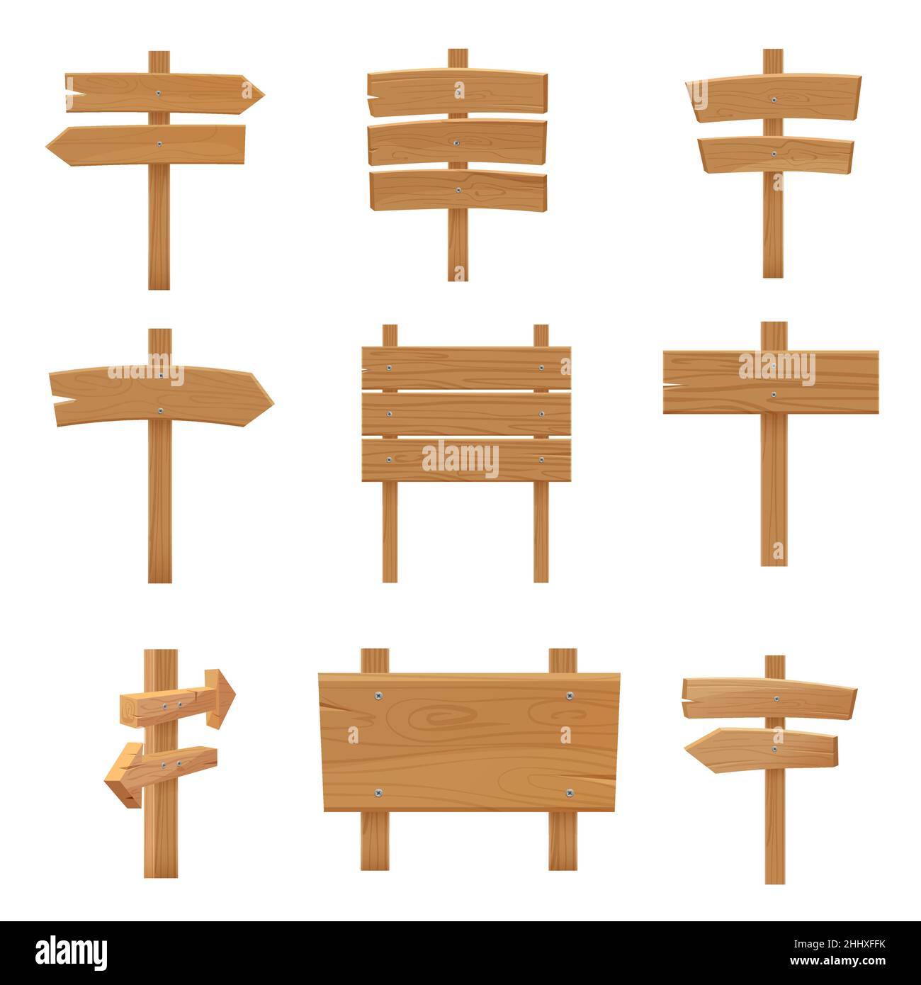 Wooden pointers signboards set cartoon vector illustration Stock Vector