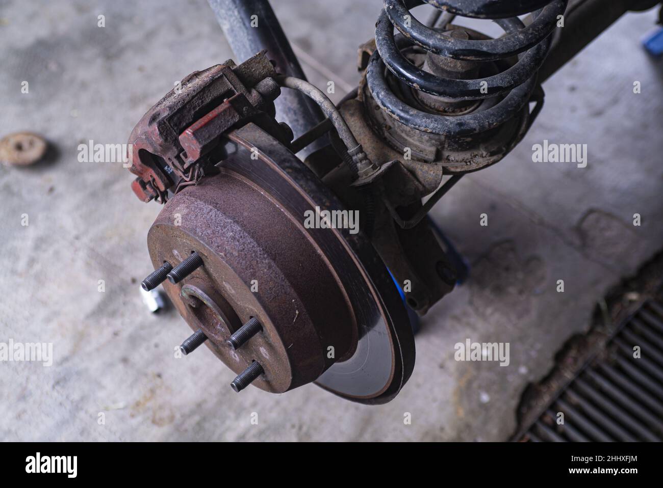 Vehicle brake parts old worn rusty hires stock photography and images