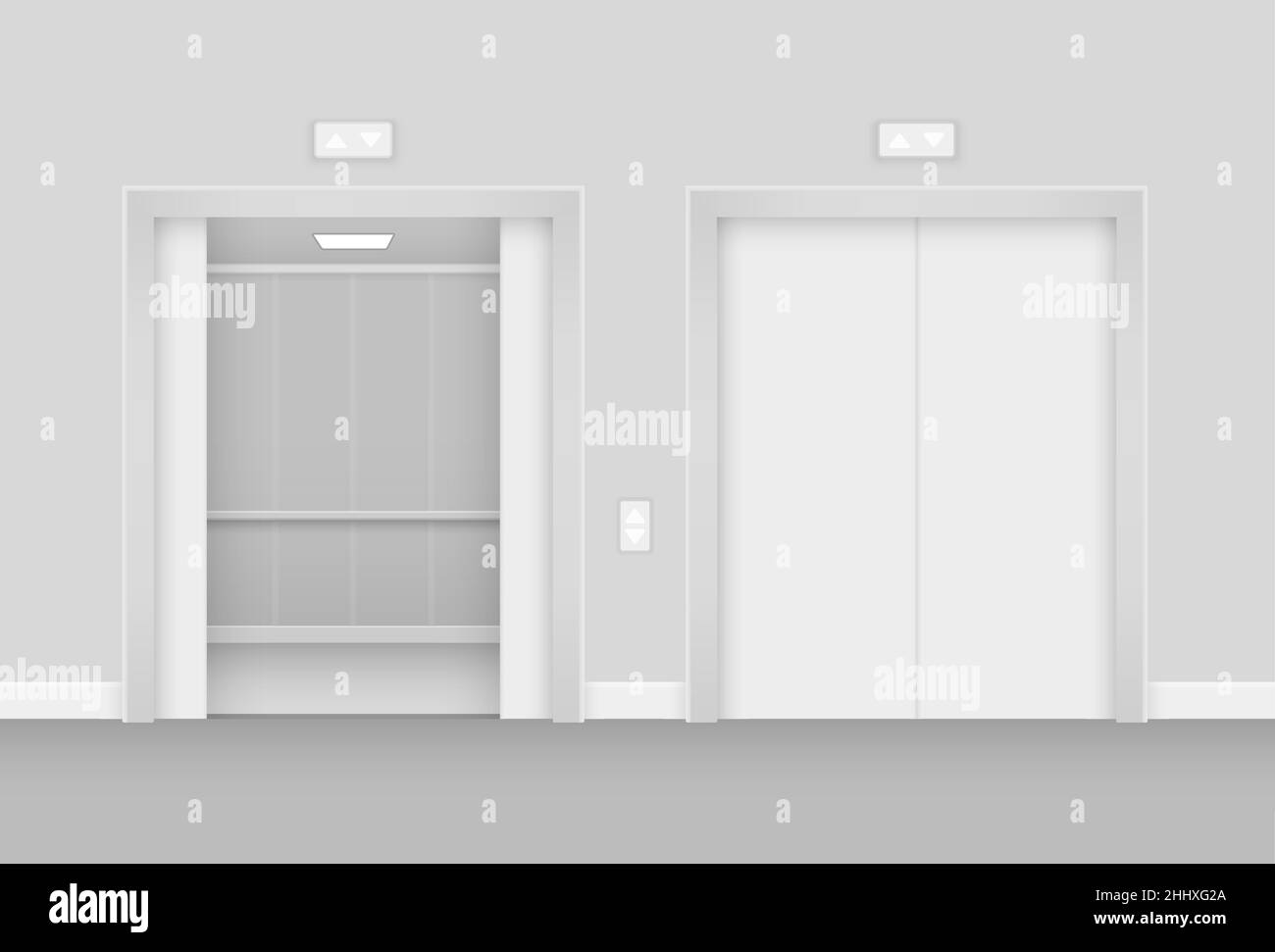 Realistic opened and empty elevator in hall interior vector illustration Stock Vector
