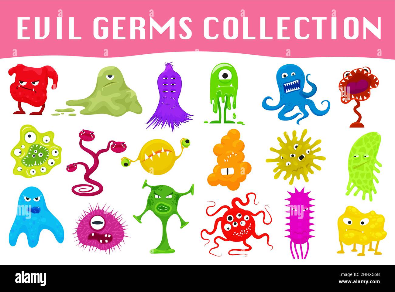 Set of cartoon style angry germs, viruses, microbes and monsters vector ...