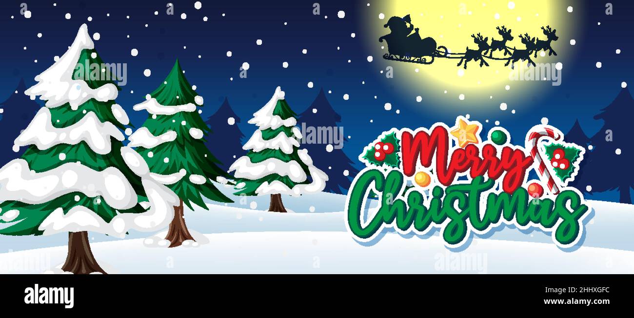 Merry Christmas banner with Snow falling at night illustration Stock ...