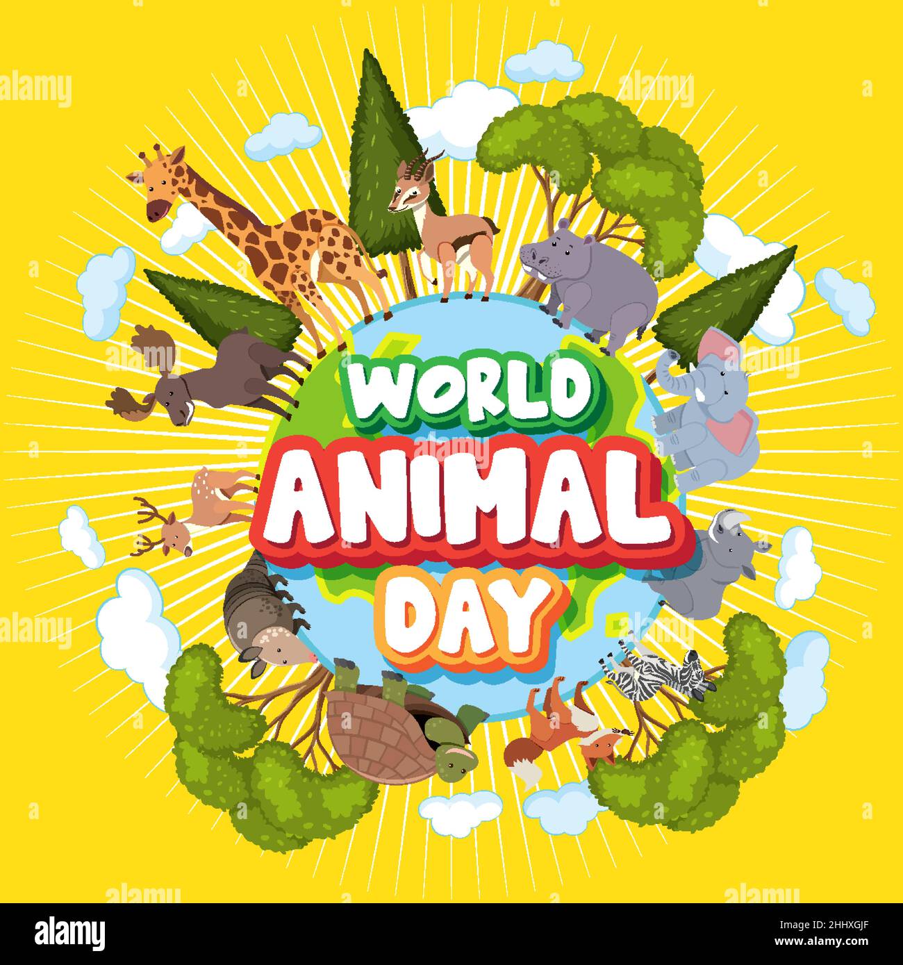 World Animal Day banner with wild animals standing on earth