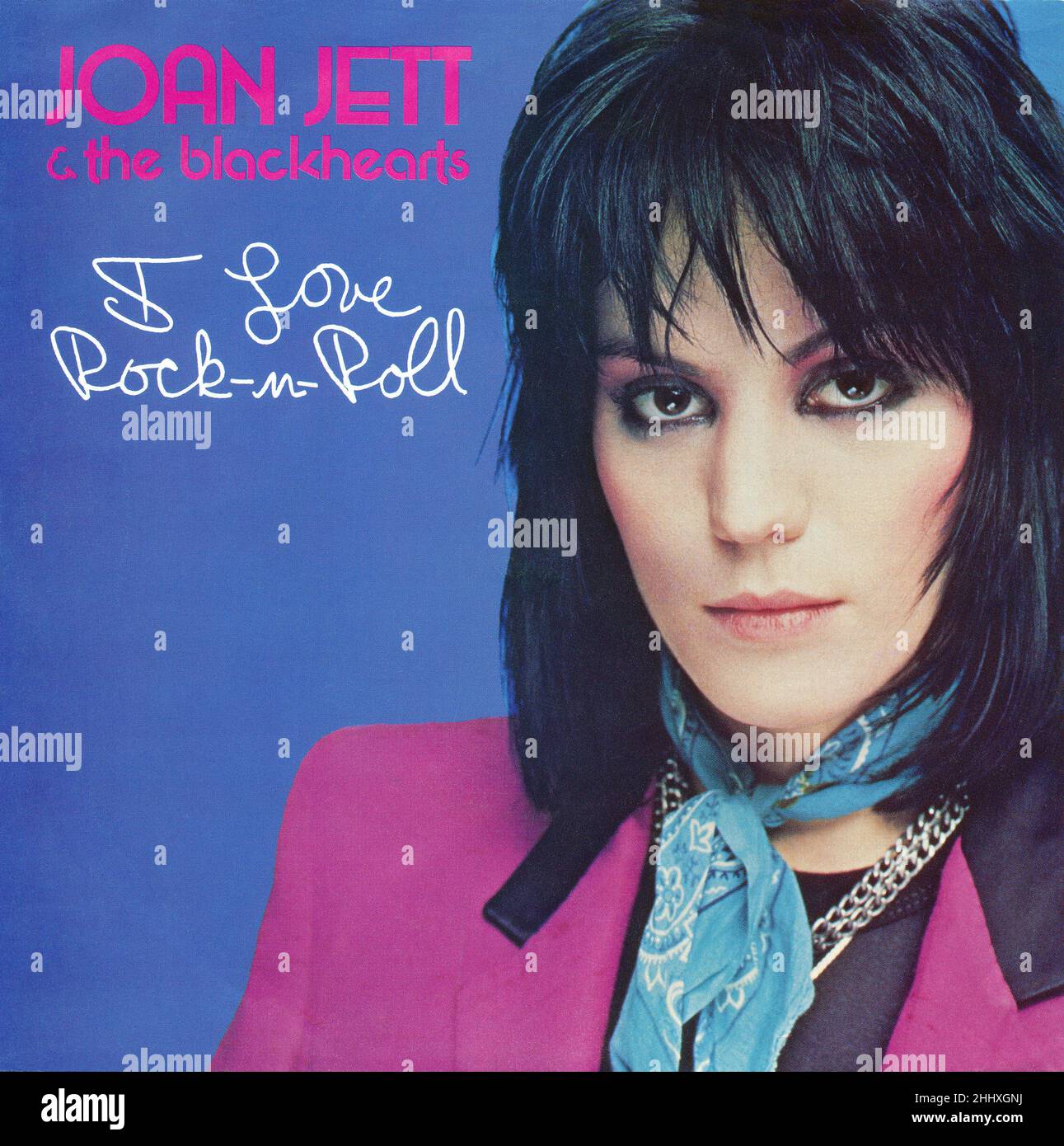 45 RPM 7' UK record label of I Love Rock 'N' Roll by Joan Jett and the Blackhearts. Written by Jake Hooker and Alan Merrill and produced by Ritchie Cordell and Kenny Laguna. Released in April 1982 on Epic Records. Stock Photo