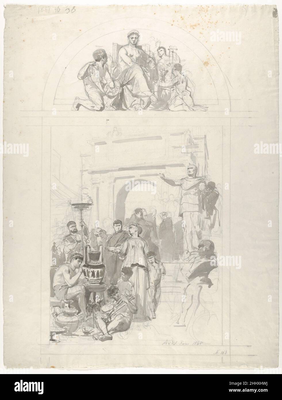 Greek Vase-Painting (Design for a Wall Decoration) 1868 Anton von Werner. Greek Vase-Painting (Design for a Wall Decoration)  629075 Stock Photo