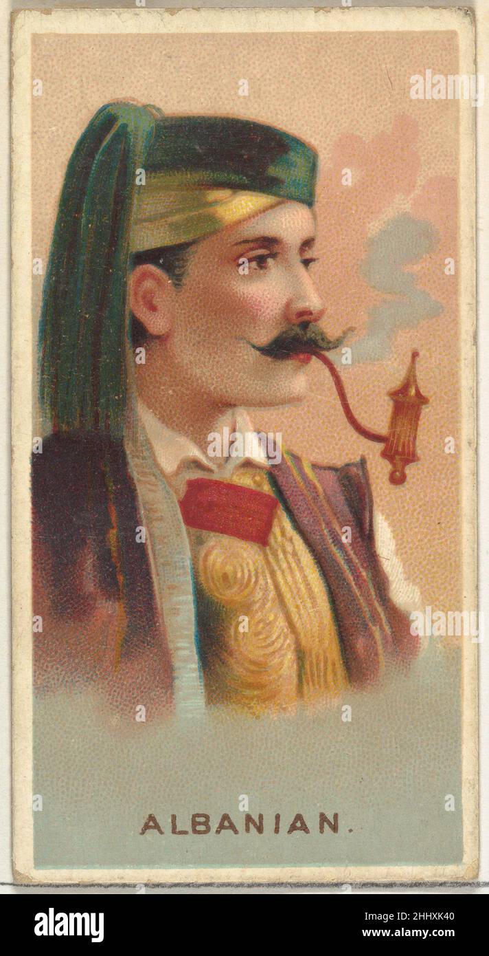 Albanian, from World's Smokers series (N33) for Allen & Ginter Cigarettes 1888 Issued by Allen & Ginter American Trade cards from the 'World's Smokers' series (N33), issued in 1888 in a set of 50 cards to promote Allen & Ginter brand cigarettes. Printer's samples included in set, as well. The printer's sample cards are on thinner card stock and do not have any printed text.. Albanian, from World's Smokers series (N33) for Allen & Ginter Cigarettes  420398 Stock Photo