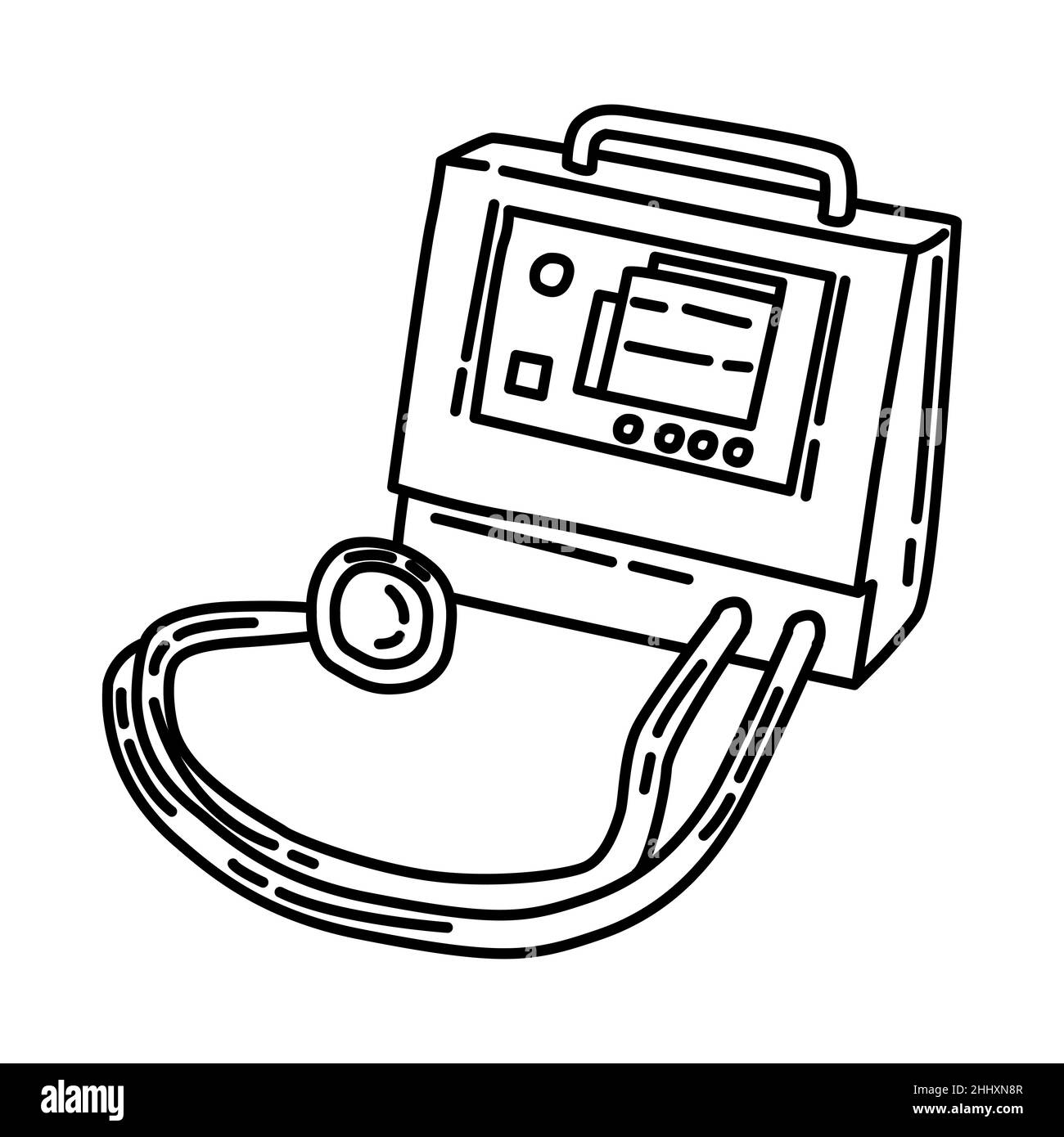 Portable Ventilator Machine Part of Electronic for Hospital Device Hand Drawn Icon Set Vector. Stock Vector