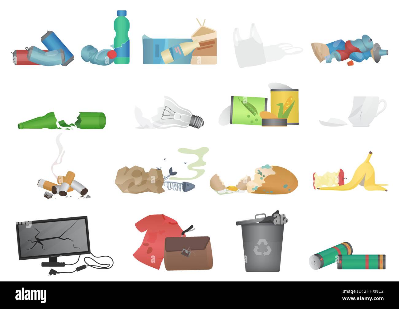 Garbage and waste realistic icons set vector illustration Stock Vector