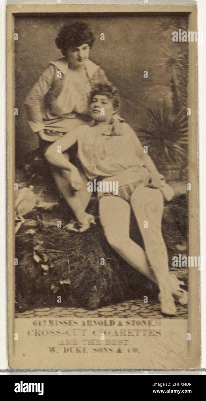 Card Number 612, Misses Arnold and Stone, from the Actors and Actresses series (N145-3) issued by Duke Sons & Co. to promote Cross Cut Cigarettes 1880s Issued by W. Duke, Sons & Co. Trade cards from the set 'Actors and Actresses' (N145-3), issued in the 1880s by W. Duke Sons & Co. to promote Cross Cut Cigarettes. There are eight subsets of the N145 series. Various subsets sport different card designs and also promote different tobacco brands represented by W. Duke Sons & Company. This card is from the third subset, N145-3. Note that actors' names are spelled differently on cards throughout set Stock Photo