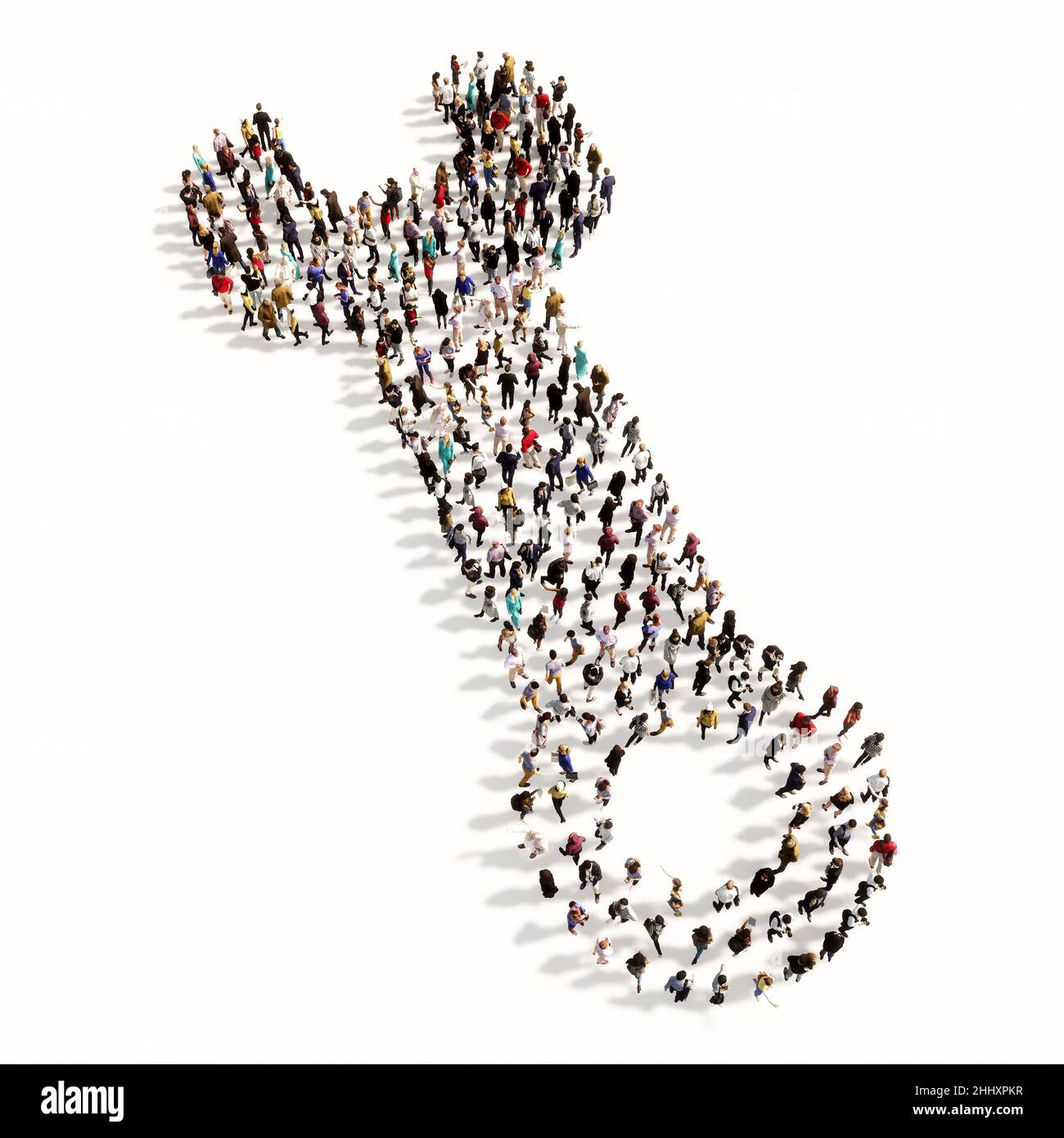 Concept conceptual large community of people forming the settings sign. 3d illustration metaphor for connection, engineering,  maintenance, service Stock Photo