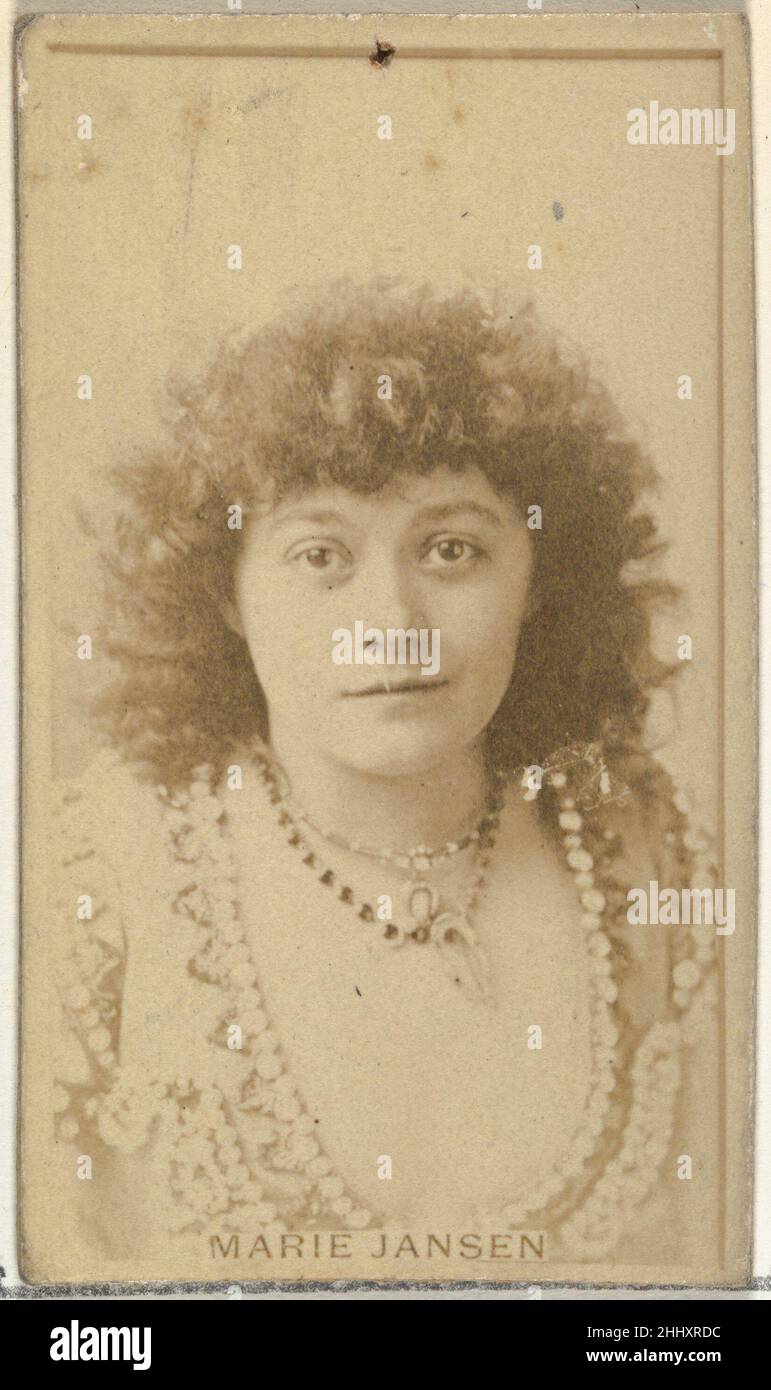 Marie Jansen, from the Actors and Actresses series (N145-8) issued by Duke Sons & Co. to promote Duke Cigarettes ca. 1891 Issued by W. Duke, Sons & Co. Trade cards from the set 'Actors and Actresses' (N145-8), issued in the 1880s by W. Duke Sons & Co. to promote Duke Cigarettes. There are eight subsets of the N145 series. Various subsets sport different card designs and also promote different tobacco brands represented by W. Duke Sons & Company. This card is from the eighth subset, N145-8. Note that actors' names are spelled differently on cards throughout set and are not dependable for accura Stock Photo