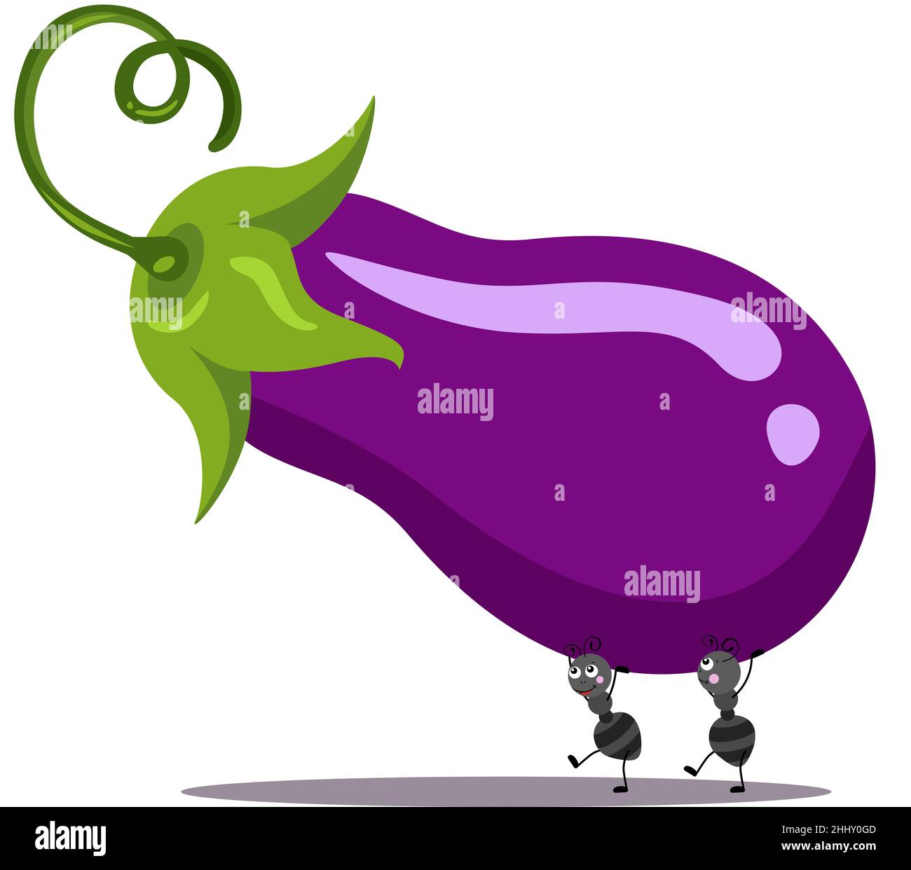 Cute two ants carrying a eggplant Stock Photo Alamy