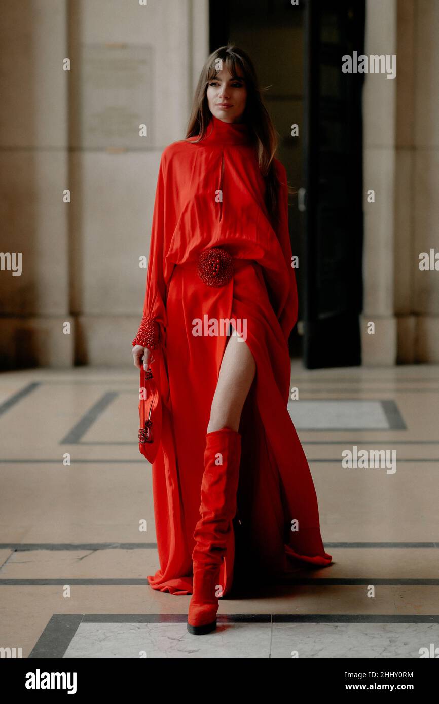 Paris, France. 25th Jan, 2022. Street style, Mara Lafontan arriving at