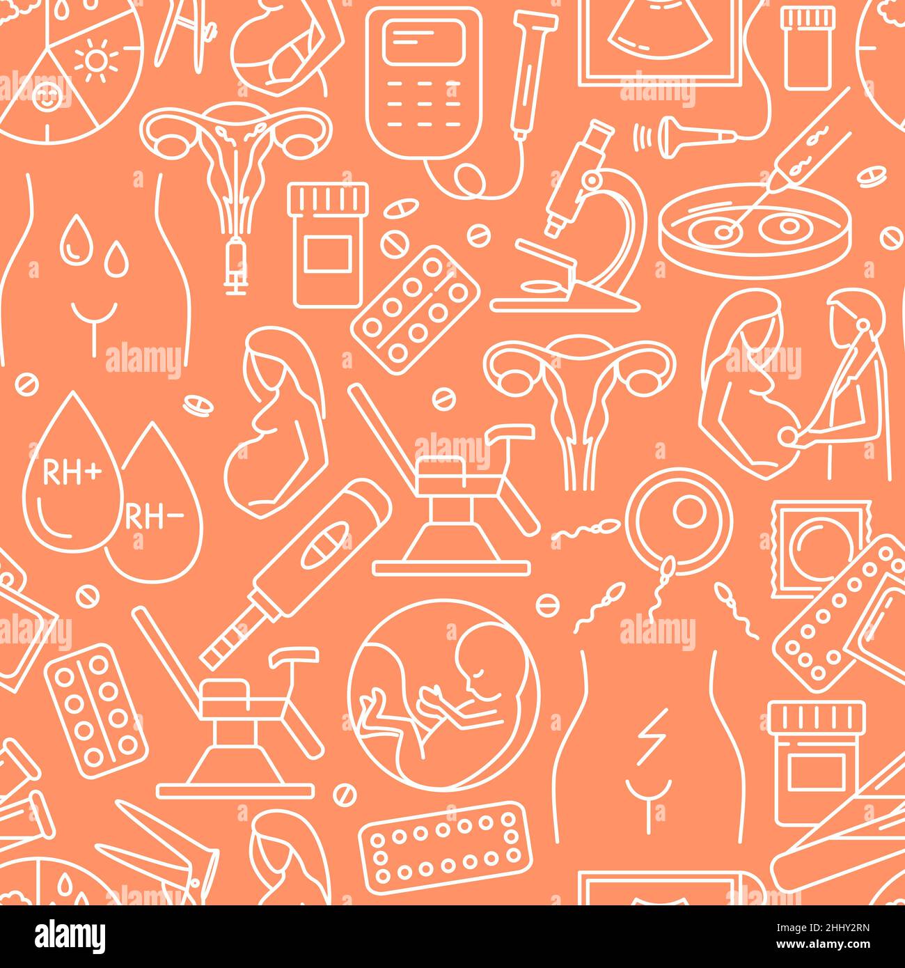 Gynecology and obstetrics seamless pattern in colored line style ...