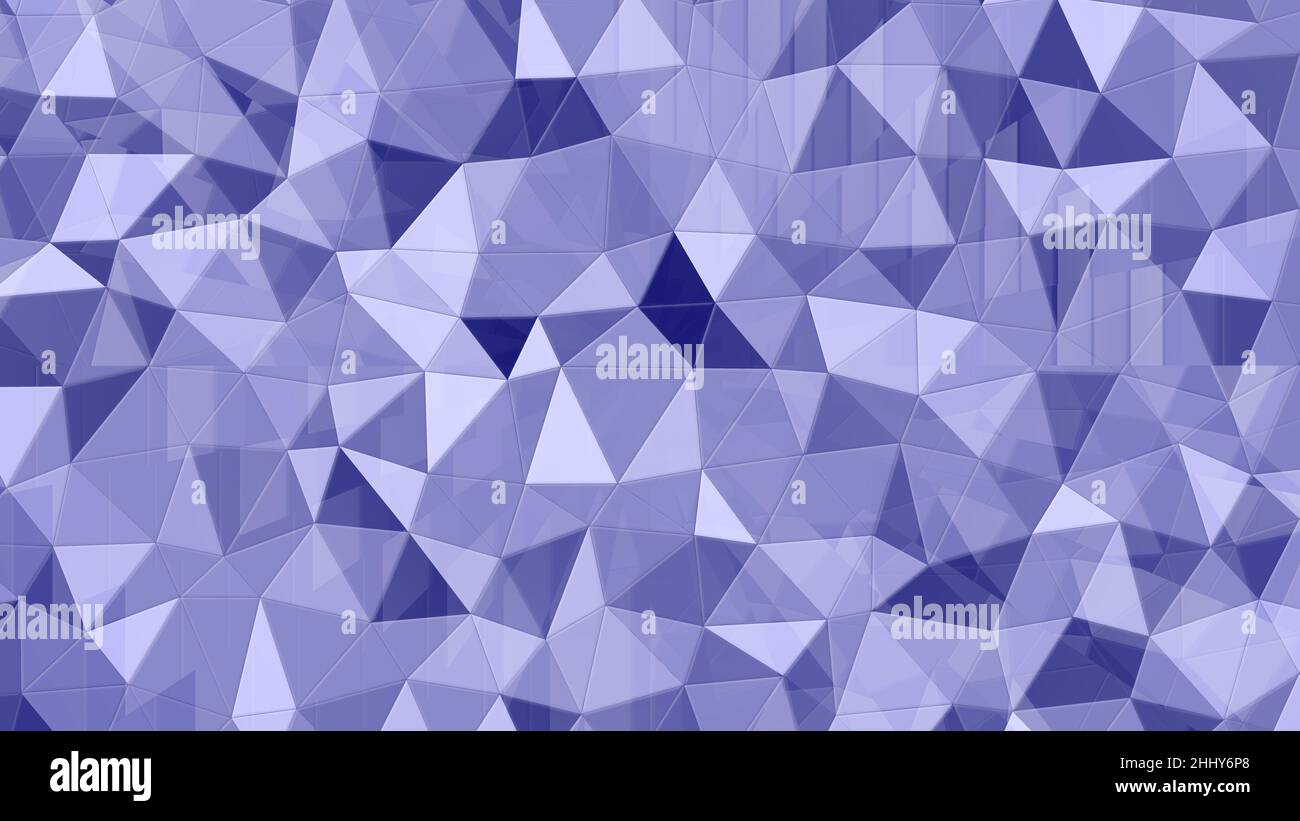 A low poly abstract background of random triangles in a variety of shades of purple. Stock Photo