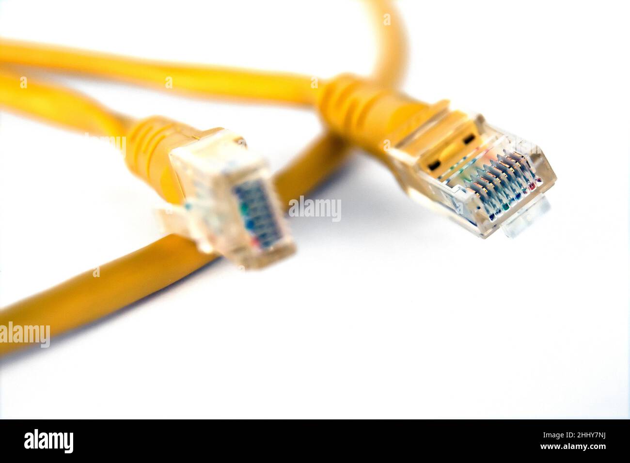 Yellow network cable isolated on white background Stock Photo