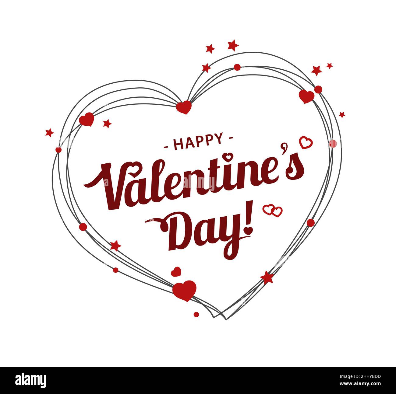 Valentines day card outline heart. line frames with lettering - happy ...